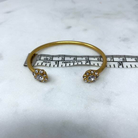 J. Crew Gold Sparkly Rhinestone Flower Cuff Bangle Bracelet - Picture 2 of 3